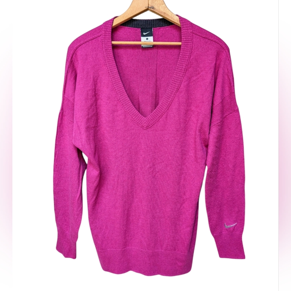 Nike Golf Pink Logo Sweater Wool Cotton Blend Pink Magenta Women's Size LARGE